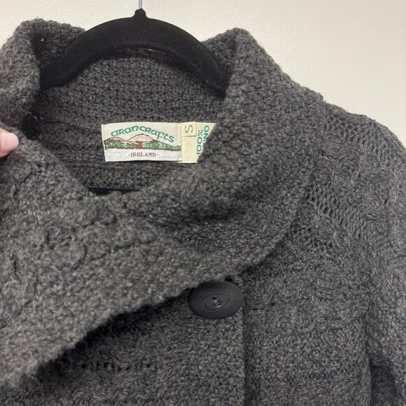 Aran Crafts Gray Thick Cable Knit Cardigan Sweater 100% Irish Wool Size Small - Picture 4 of 8